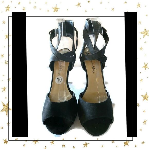 Penny Loves Kenny Black Ankle Strap Heels 10 - Picture 4 of 6